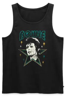 Produktbild von Spreadshirt David Bowie Schriftzug Mit Portrait Und Stern Männer Premium Tank Top, L, Schwarz