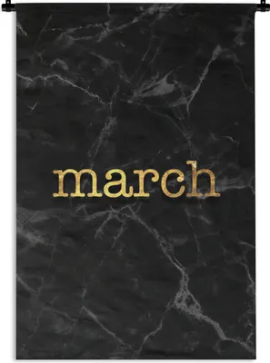 Produktbild von MuchoWow® Wandteppich Wandbehang Zitat - Kalender - März - Gold 120x180 cm Tapisserie Dekoration Wandtuch - Schlafzimmer - Dekorationen für das Haus