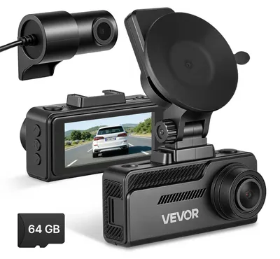 Produktbild von Dashcam für vorne und hinten, 4K+1080p, inklusive 64-GB-Speicherkarte, Zweikanal-Dashcam für Autos mit integriertem GPS, G-Sensor, 129°-Blickwinkel vorne und 125°-Blickwinkel hinten, 80,8-mm-Touchscreen, Loop-Aufzeichnung, Parkmodus