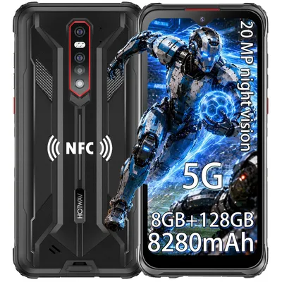 Produktbild von Hotwav Cyber 7 5G Outdoor Handy Ohne Vertrag 8GB+128GB/1TB TF Dimensity 700 8280mAh 6.3" FHD+ Android 11 Smartphone IP68 NFC GPS OTG Dual SIM, Schwarz