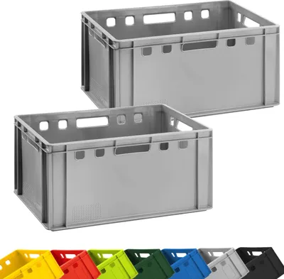 Produktbild von Fleischerkiste 2x Metzgerkiste 60x40x30cm Lagerkiste E3 hoch | Extrem robuste Stapelkiste | Fleischkiste Eurobox lebensmittelecht, stapelbar