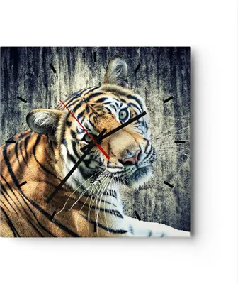 Produktbild von Wanduhr - Quadrat - Glasuhr - Indien stein tiger wild - 40x40cm - Schleichendes Uhrwerk - Lautlos - zum Aufhängen bereit - Dekoration Modern - Wanddekoration aus Glas - C3AC40x40-2464
