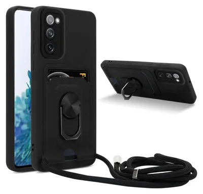 Obrázek produktu pro Řetízek na mobilní telefon Cadorabo s funkcí stojánku pro Samsung Galaxy S20 FE v černé barvě - silikonové ochranné pouzdro s nastavitelným páskem na šňůru