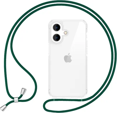 Immagine prodotto di Catenina per cellulare NALIA per iPhone 16 – Custodia ibrida trasparente e laccio da 160 cm – HANGIT PRO (retro anti-ingiallimento) – Marchio di Berlino – Verde scuro
