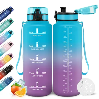 Produktbild von Trinkflasche 1500ml Mulbijeo, Auslaufsicher, mit Zeitmarkierung, Sportflasche,