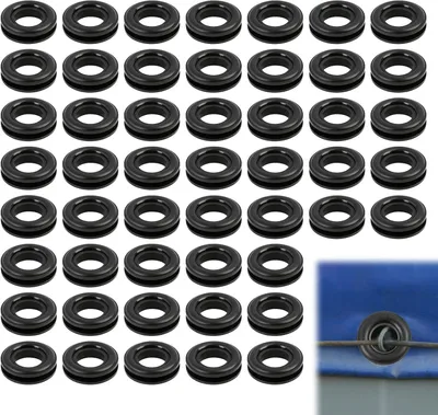 Obrázok produktu pre Oká na plachty 50 kusov, 28x28x12 mm, čierny plast, UV odolné, pre stan