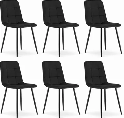Obrázek produktu pro Židle CETARA, černý samet, kovové nohy, rozměry 45x87x51 cm, pro obývací pokoj, kancelář, 6 kusů, nosnost do 110 kg