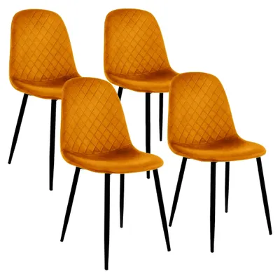 Produktbild von Esszimmerstühle 4er Set, Senfgelb, Küchenstuhl mit Samtbezug, Wohnzimmerstuhl mit Rückenlehne, Polsterstuhl mit Metallbeinen, Ergonomischer Stuhl für Esstisch