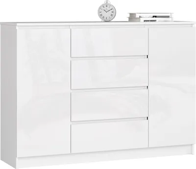 Image de Akord Commode 2 Portes 4 Tiroirs Blanc Brillant 138X40X99
