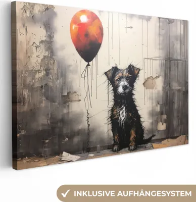 Produktbild von Wanddeko 60x40 cm - Banksy - Hund - Luftballon - Tiere, Wandbilder, Wanddeko Wohnzimmer