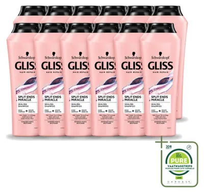 Productafbeelding van 12 x Schwarzkopf Gliss Shampoo voor beschadigd haar, "Split Hair Miracle" - 250 ml - Voordeelverpakking - 12 stuks