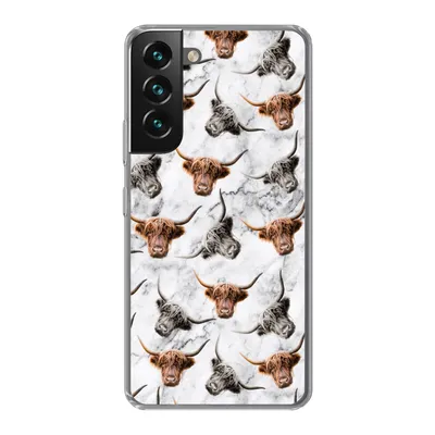 Produktbild von MuchoWow® Handyhülle Schutzhülle Hülle für Samsung Galaxy S22 Plus Schottischer Highlander - Kuh - Marmor Silikon Softcase Handy Hülle - Schutzabdeckung