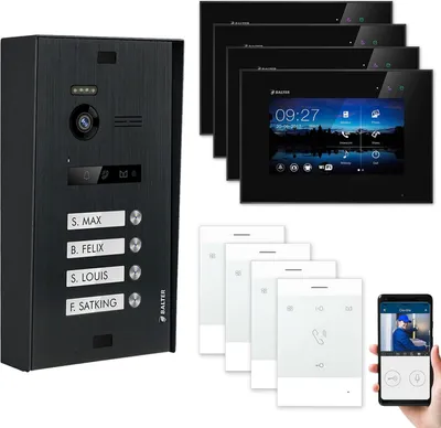 Produktbild von BALTER EVO Aufputz Schwarz 7" WiFi Monitor Schwarz + Talk Video Türsprechanlage Set 4 Familienhaus