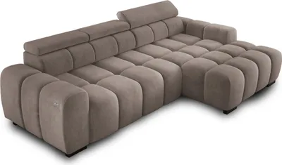 Produktbild von Ecksofa OMBO 285x168x77/97 cm, Rechte Seite Mit Schlaffunktion, Elektrisch Ausziehbarer Sitzfläche, Verstellbaren Kopfstützen, Dunklen Buchenholzfüßen, Hydrophobem SALVADOR-Bezugstoff - Cappucino
