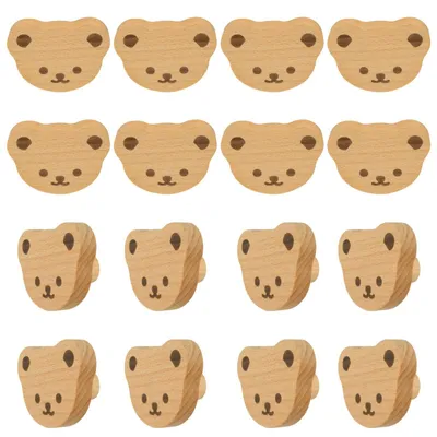 Imagen del producto de Pomo para armario con forma de oso - 12 unidades - Pomos de madera - Ecológico - Adecuado para habitaciones infantiles - Pulido liso - Tirador