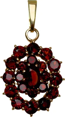 Produktbild von Granat Kettenanhänger Goldschmiedearbeit 14 Karat 585 Gold Hängende Blume 3222
