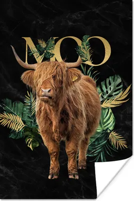 Produktbild von MuchoWow® Poster Kuh - Schottischer Highlander - Pflanzen 20x30 cm - Papierdruck