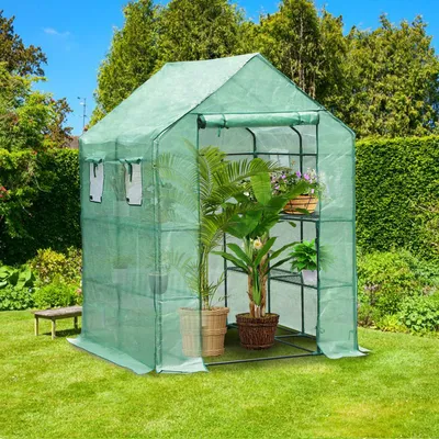 Zdjęcie produktu dla Szklarnia foliowa Hengda do uprawy pomidorów, z siatką foliową do ogrodu, wielokrotnego użytku, kolor zielony, wymiary 143 x 143 x 195 cm