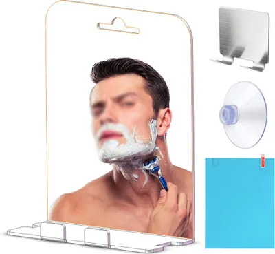 Obrázek produktu pro Sprchové zrcadlo na holení - s držákem na holicí strojek Sprchové zrcadlo bez mlhy Nástěnné zrcadlo na holení do koupelny
