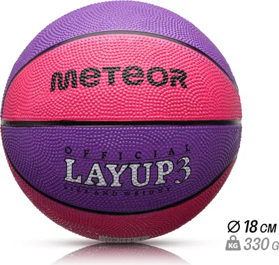 A basketball with brand and size information.