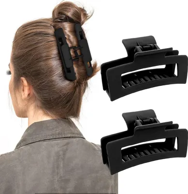 Image de Clips à griffes carrés 2 pièces Pinces à cheveux Mates Antidérapantes Noir