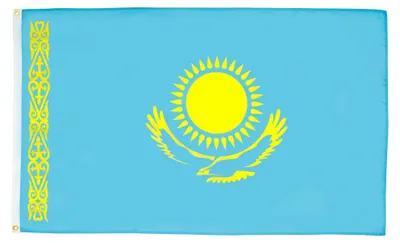 Productafbeelding van 2 vlaggen van Kazachstan – 150 x 90 cm – 100% polyester, met metalen oogjes