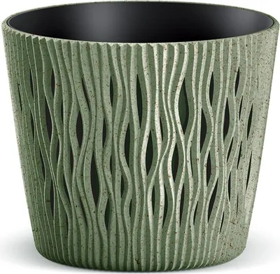 A green planter with a textured, wavy design.