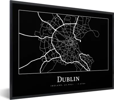 Produktbild von MuchoWow® Gerahmtes Poster Stadtplan - Dublin - Karte 40x30 cm - Poster mit Schwarzem Bilderrahmen Wandposter Rahmen Foto Bilder - Kunstposter - Wanddekorationen