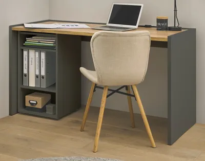 Produktbild von Büromöbel Set Center matt grau und Wotan Eiche, Büro Schreibtisch und Container