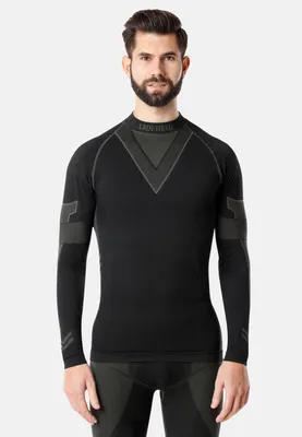 Produktbild von Ladeheid Herren Funktionsunterwäsche Langarm Shirt Thermoaktiv LAGI001 (Schwarz/Khaki, M)