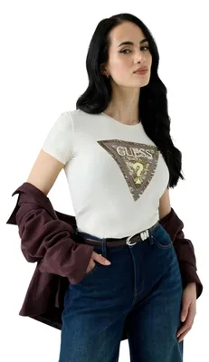 Produktbild von Guess SS CN SNAKE TRIANGLE Damen T-Shirt Weiß : Größe - XXL Größe: XXL