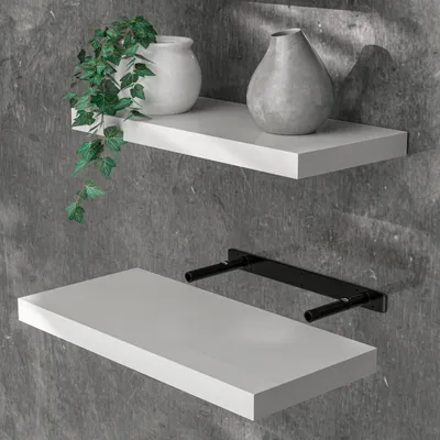 Image de CASARIA® Étagère murale flottante blanc brillant 50 cm MDF robuste effet flottant support de fixation inclus étagère bois