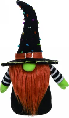 Produktbild von Halloween Gnom aus Plüsch mit Hexenhut 31 cm als kinderfreundliche Deko