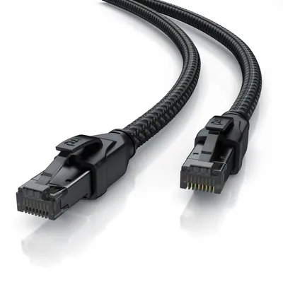 Image de Primewire Cable Patch CAT 8 avec gaine en coton, Câble LAN Gigabit Ethernet - Black Series, 40 Gbit/s - S/FTP PIMF blindage, Câble réseau - 20m