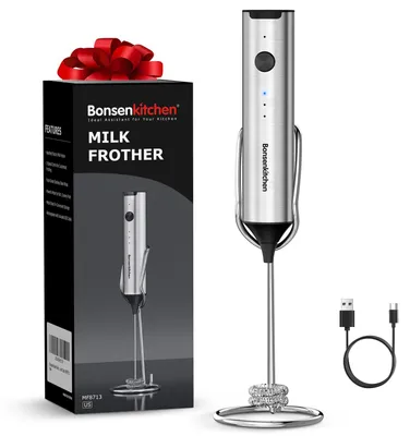 Handmilchaufschäumer, 3-Gang, USB-C, Edelstahl, leise