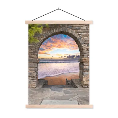 Produktbild von MuchoWow® Textilposter Abend - Meer - Strand - Aussicht 120x160 cm mit holzfarbenen Rahmen - Plakatkarton