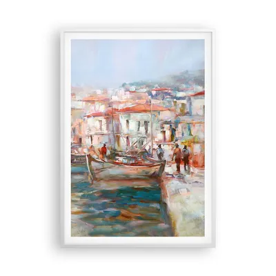 Produktbild von Gerahmtes Poster - Weißer Rahmen - Insel Boote Hafen - 70x100 cm - Wand Bild - Wanddeko - Wandbilder - Kunstposter - Wandposter - Bilderrahmen - Bilder - Kunstdruck - Wanddekoration - P2WPA70x100-4852