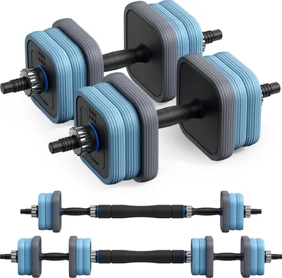 Produktbild von 3-in-1 verstellbares Hantel-Set – Kurzhantel & Langhantel, quadratische Scheiben, doppelte Sicherheitsmutter, rutschfeste Griffe, geräuscharm (20 kg)