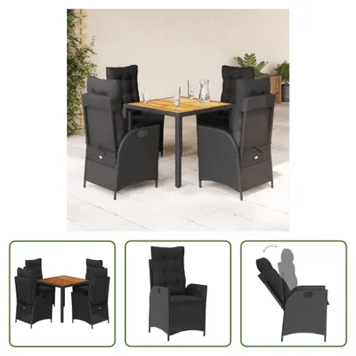 Produktbild von The Living Store 5-tlg. Garten-Essgruppe mit Kissen Schwarz Poly Rattan