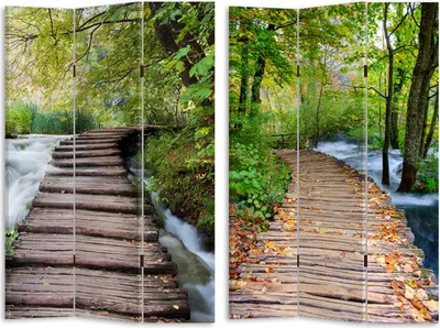 Produktbild von Paravent Raumteiler Bridge 2, 170x120 cm, beidseitig bedruckt mit Holzbrückenmotiv