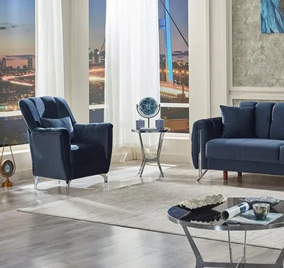 Produktbild von Polstersessel Modern Design Sessel Wohnzimmer Textil Blau Polstermöbel