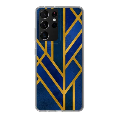 Produktbild von MuchoWow® Handyhülle Schutzhülle Hülle für Samsung Galaxy S21 Ultra Gold - Blau - Luxus Silikon Softcase Handy Hülle - Mobiltelefon