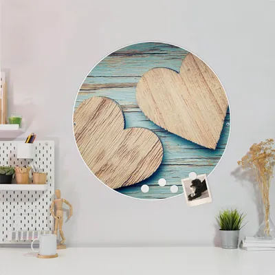 Produktbild von Design Stahlmagnettafel Weiß Rund 47cm Holz Herzen