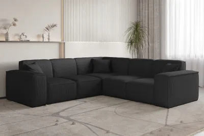 Produktbild von Ecksofa Designersofa CELES PREMIUM in Stoff Scala Schwarz Seite Universal
