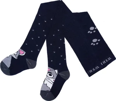 Produktbild von Kinderstrumpfhosen aus Baumwolle Graue Katze Marine Größe 110-116