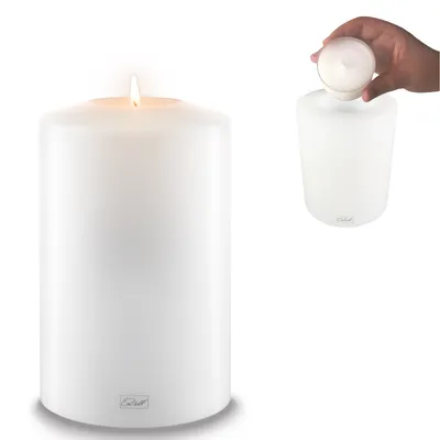 Produktbild von Qult Farluce Classic - Durchm. 12cm Teelichthalter in Kerzenform Dauerkerze Kunststoffkerze in Kerzenoptik Teelichtkerze mit Teelichteinsatz inkl. Teelicht