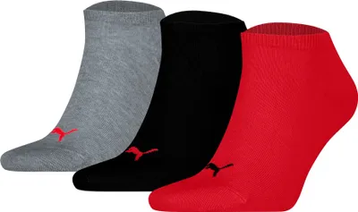 Produktbild von PUMA Uni Sneakersocken, 3er Pack - Sneaker Plain 3P, Logo, einfarbig Schwarz/Grau/Rot 35-38