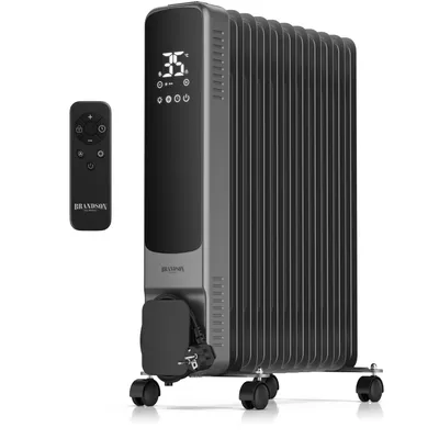 Productafbeelding van Brandson olie radiator, 2500 W, met 11 ribben, elektrische verwarming met 2 warmtestanden, thermostaat van 5 tot 35 °C, timer (24 uur), afstandsbediening, ECO-modus, vorstbeveiliging, 4 wielen, zwart