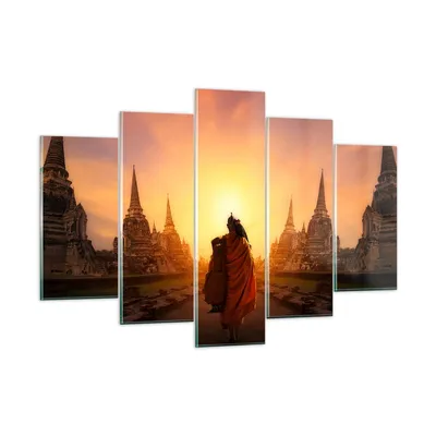 Produktbild von Bilder auf glas - Tempel Mönch - 150x100cm - Glasbilder - Wandbilder - Kunstdruck - zum Aufhängen bereit - Wanddekoration aus Glas - Glas Bilder - Wandbild auf Glas - 5 Teile - GEA150x100-3472