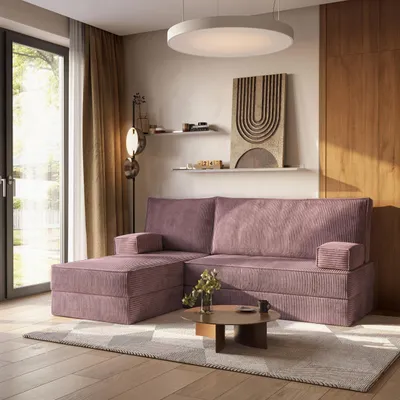 Produktbild von Masseno Ecksofa NOTIA mit Schlaffunktion, Modulares Schlafsofa aus Schaumstoff, Klappbares Bodensofa - Lila, POSO 130